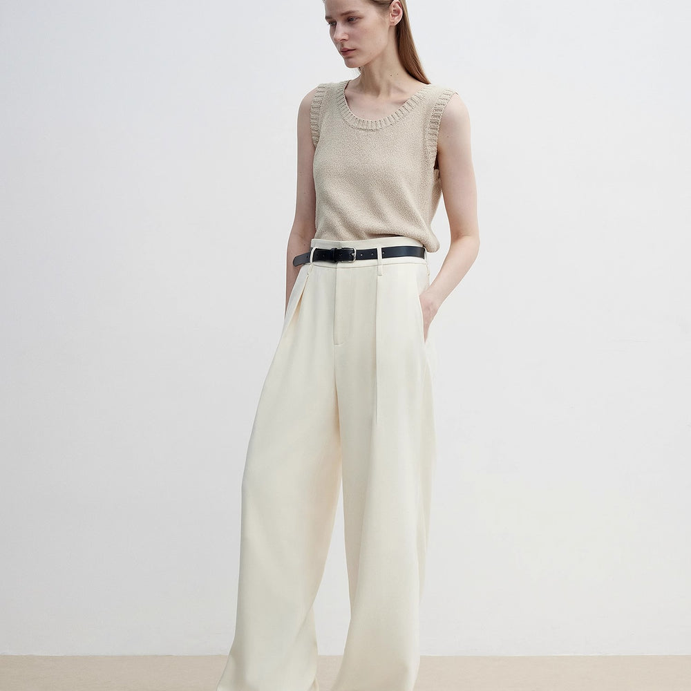 
                  
                    Women's white straight casual wide waist drape floor-length wide leg pants
                  
                