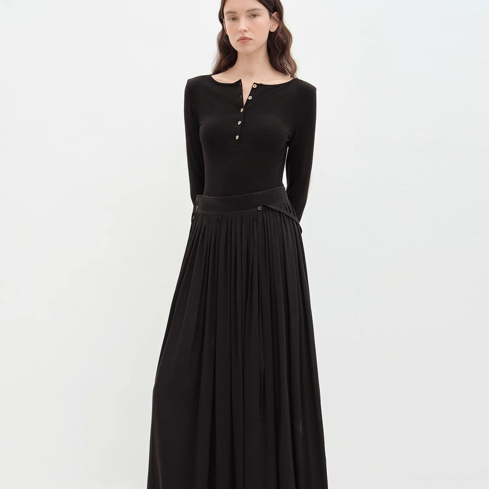 "Floating Lights on the Sea" Adjustable Waist Pleated Straight Dress