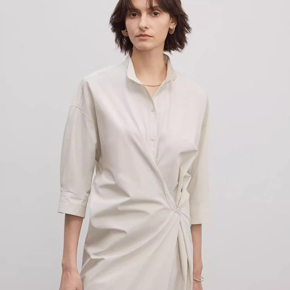 
                  
                    "Origami Narrative" Stand Collar Wrap Dress Women's Mid Sleeve Shirt Dress Long Dress
                  
                