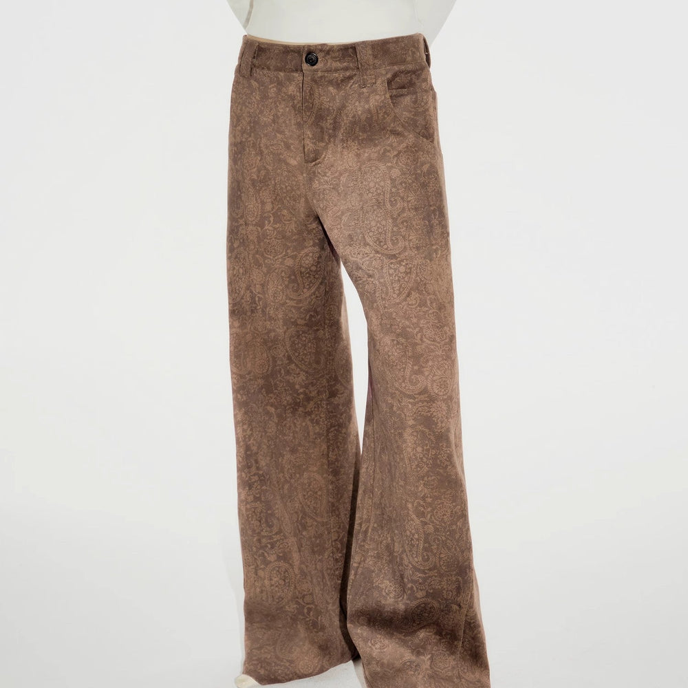 
                  
                    "Vintage Walk" Retro nostalgic chenille suede mid-rise cashew smudge print scimitar pants
                  
                