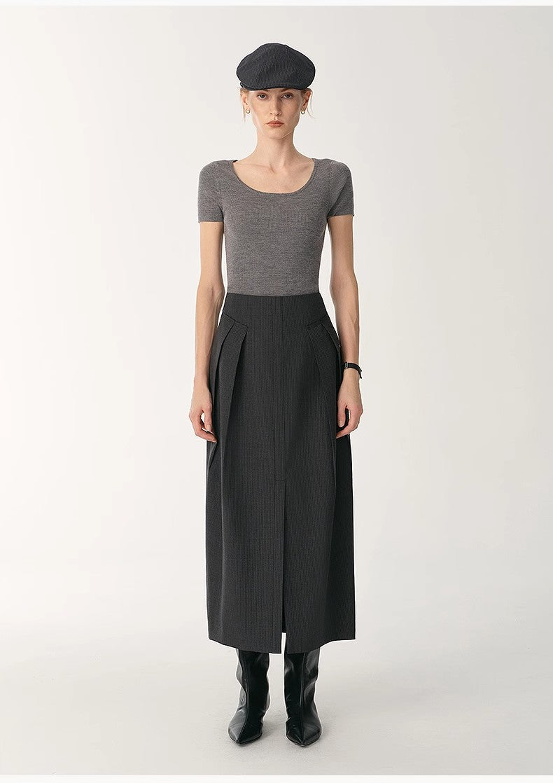 German Yangtze machine washable wool round neck slim short sleeve top for women