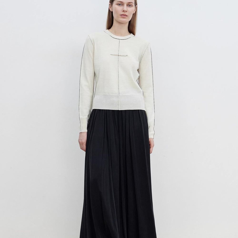 
                  
                    “Imbell"Imported Yangtze 30NM Contrast Stitch Wool Knit Skin-Friendly Short Top
                  
                