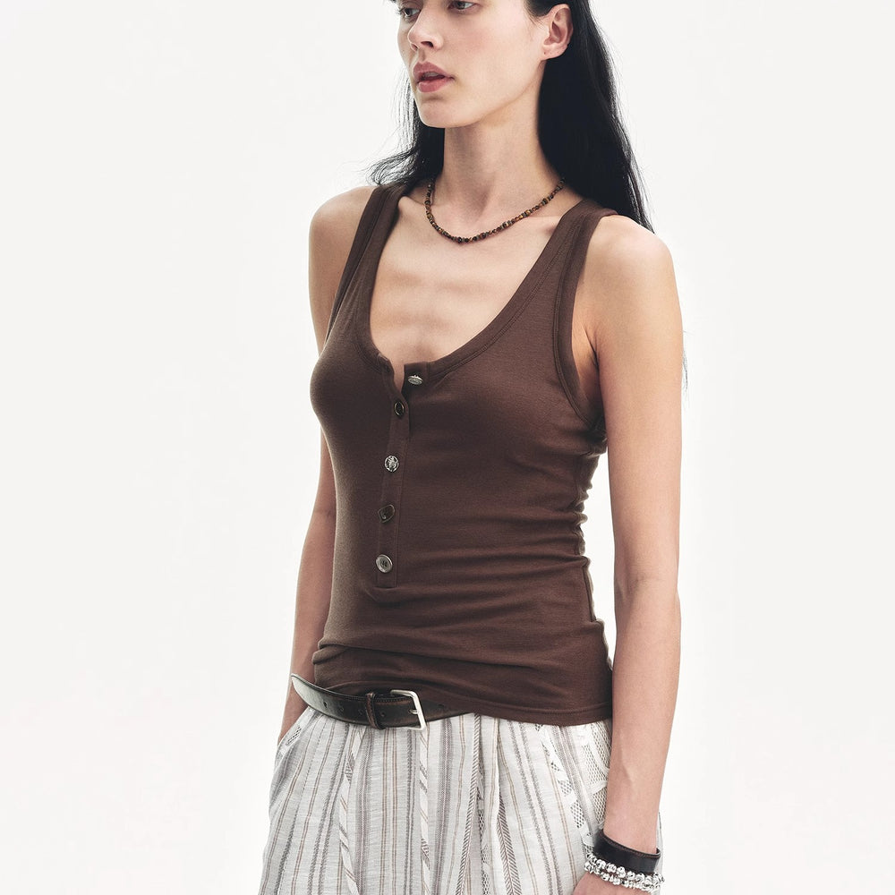 
                  
                    "Weather Forecast" Tencel Acetate U-Henley Neck Fitted Vest
                  
                