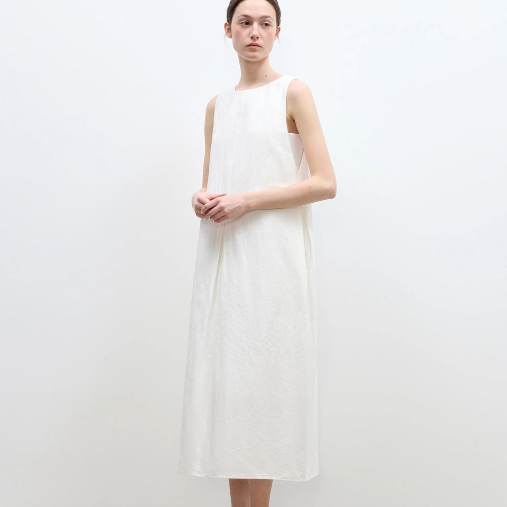 "Deyanuo" hemp three-dimensional hourglass sleeveless round neck loose slim dress for women