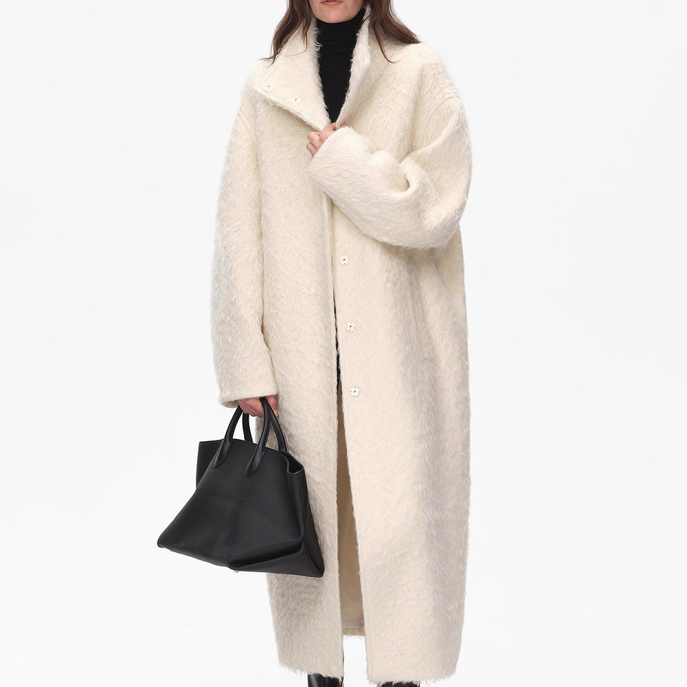 
                  
                    "Song of Snowland"Women's mohair wool stand collar coat autumn and winter loose woolen coat
                  
                