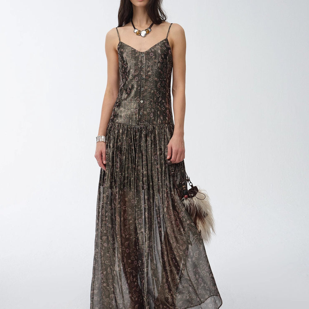 
                  
                    "Floating Lights" Retro Paisley Print Silk Holiday Sling Dress
                  
                