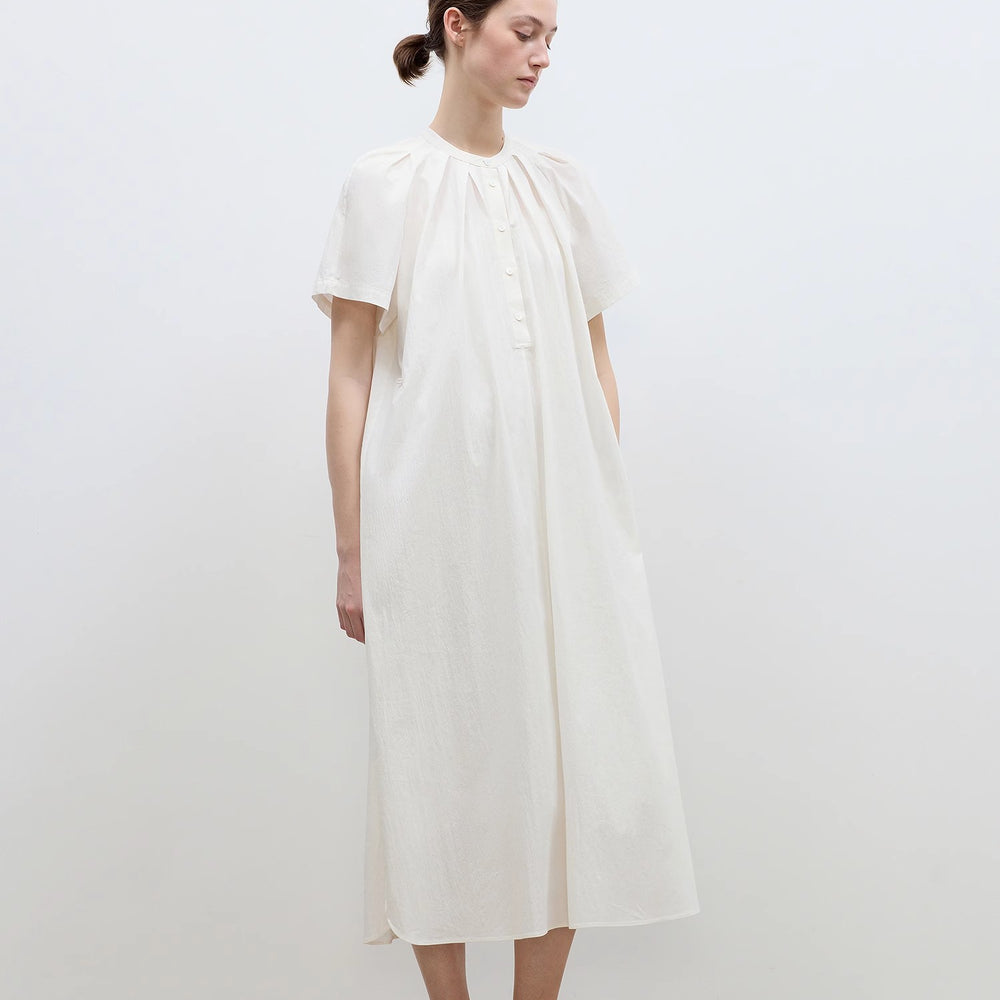 
                  
                    "First Love Island" Cotton Stand Collar Pleated Short Sleeve Shirt Dress for Women
                  
                