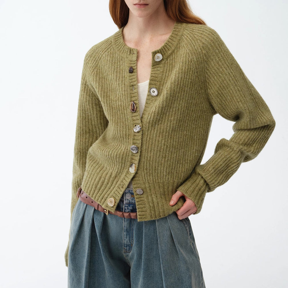 
                  
                    "Hokkaido Weaving Love" wool blend crew neck cardigan top
                  
                