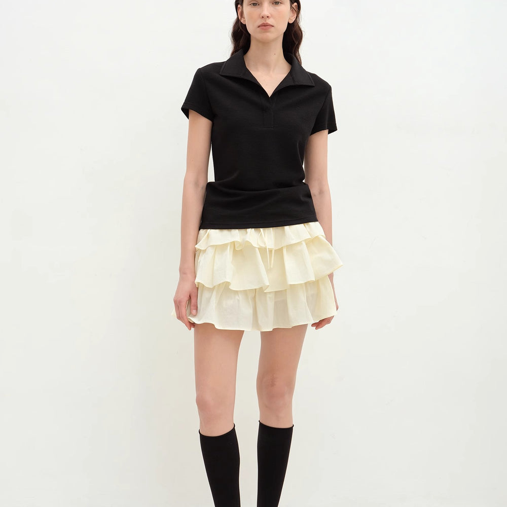 "Dublin" Lapel Straight Shoulder Slim Fit Short Sleeve T-shirt Tops Women