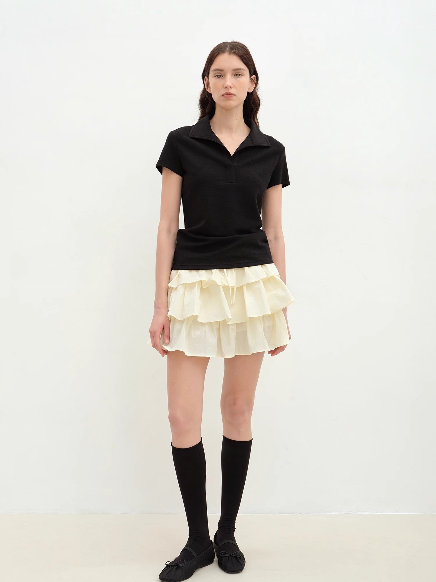 "Dublin" Lapel Straight Shoulder Slim Fit Short Sleeve T-shirt Tops Women