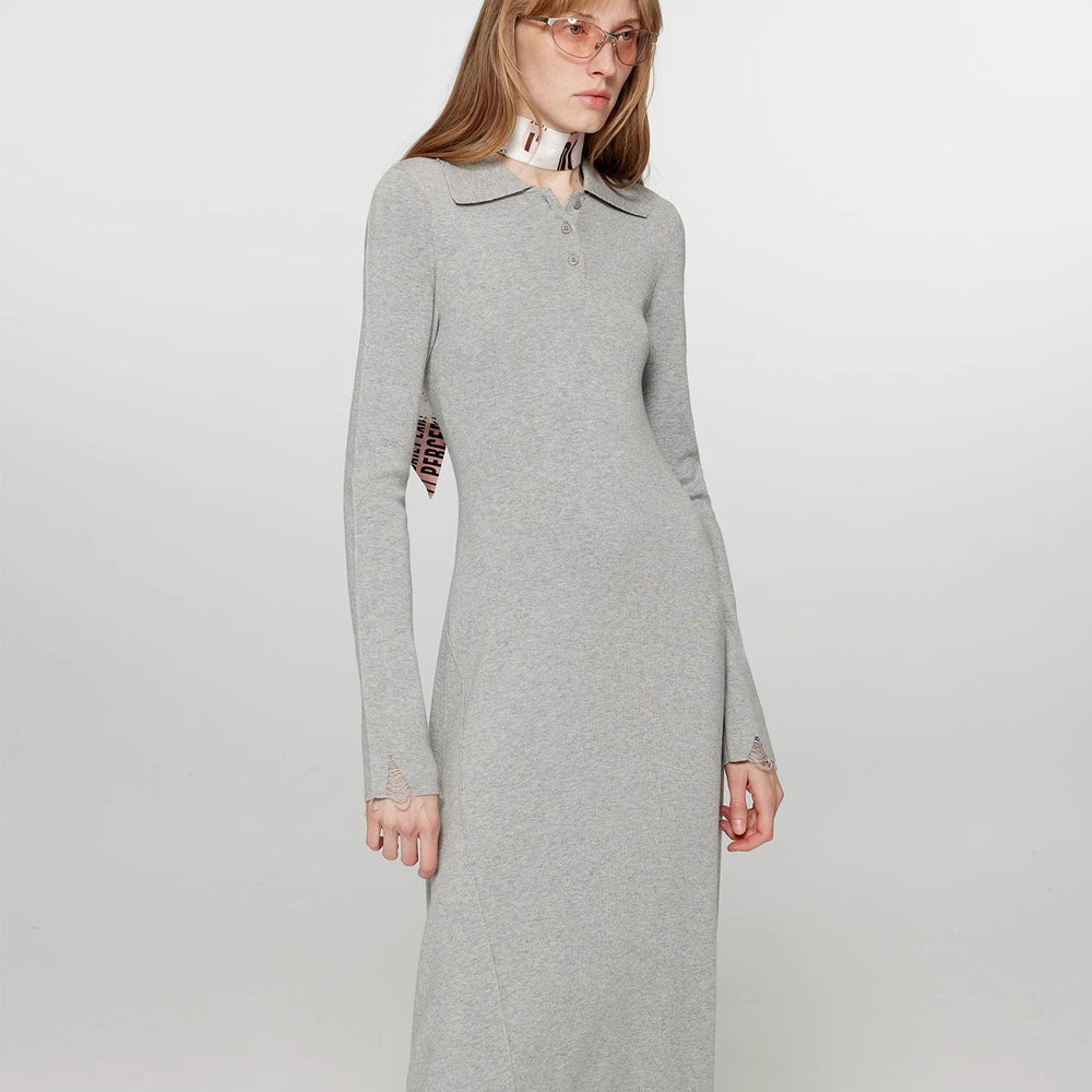 
                  
                    "Spring Muse" Merino Wool / Exquisite Polo Collar Waist-cinching Knit A-line Dress for Women
                  
                
