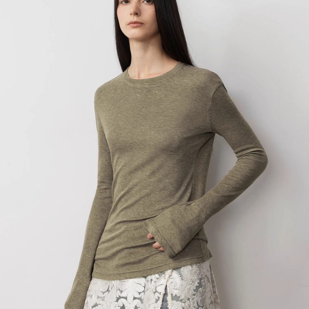 Lyocell wool stretch comfortable breathable fit minimalist solid color long-sleeved T-shirt
