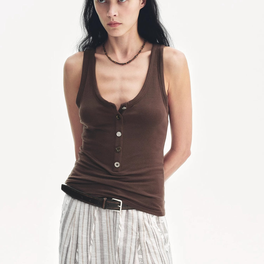 
                  
                    "Weather Forecast" Tencel Acetate U-Henley Neck Fitted Vest
                  
                