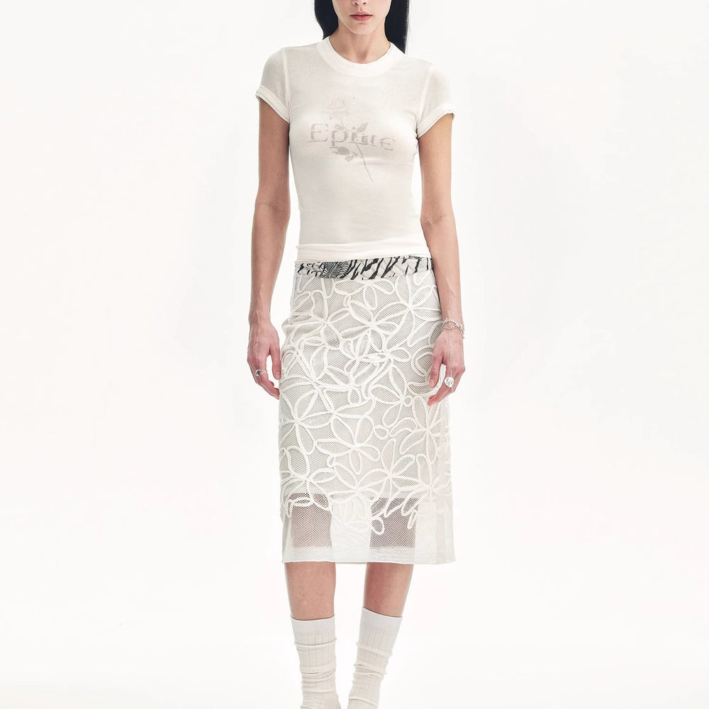 "Memory Navigation" Tencel acetate fake two-piece slim fit straight shoulder T-shirt