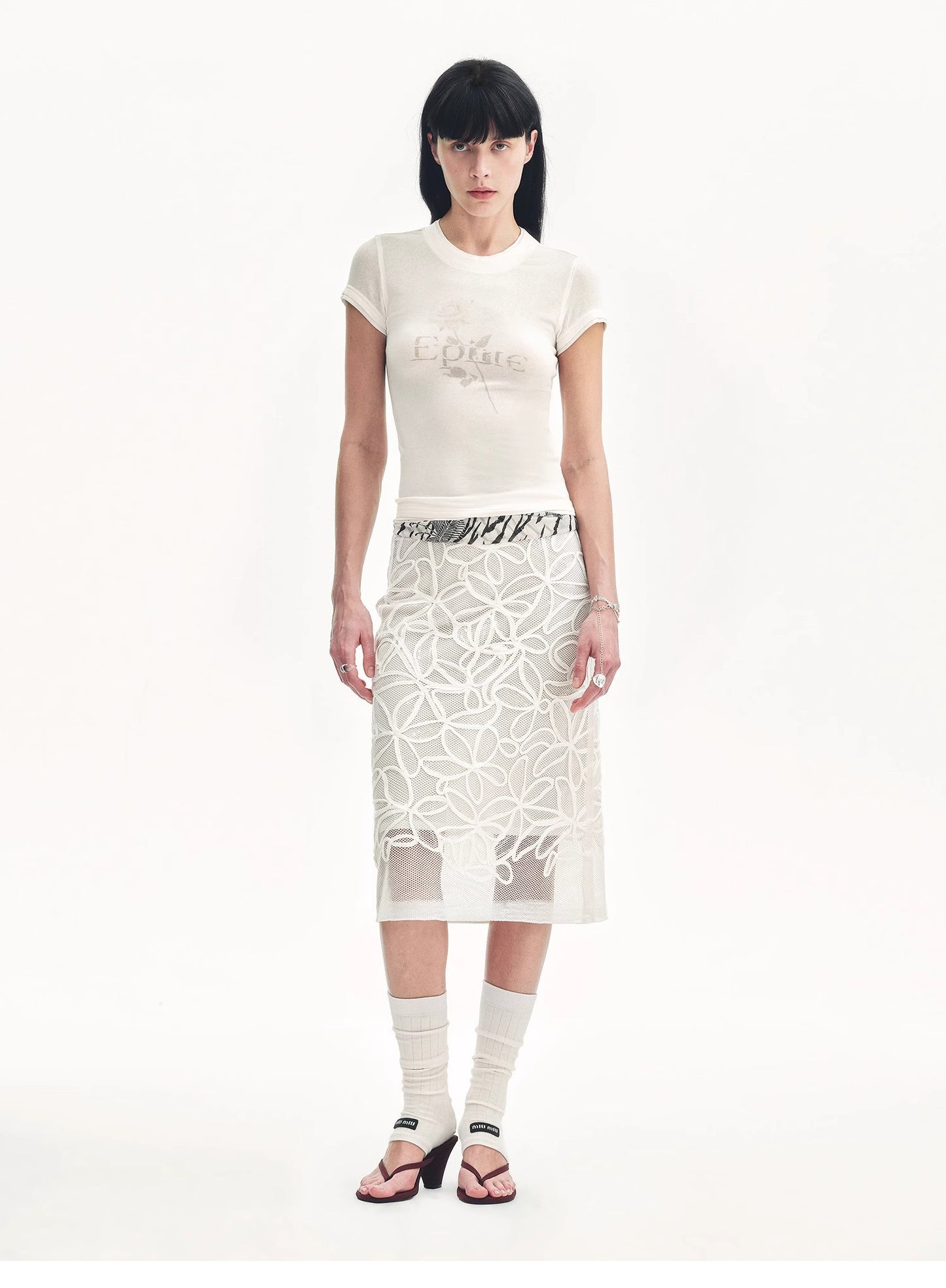 "Memory Navigation" Tencel acetate fake two-piece slim fit straight shoulder T-shirt
