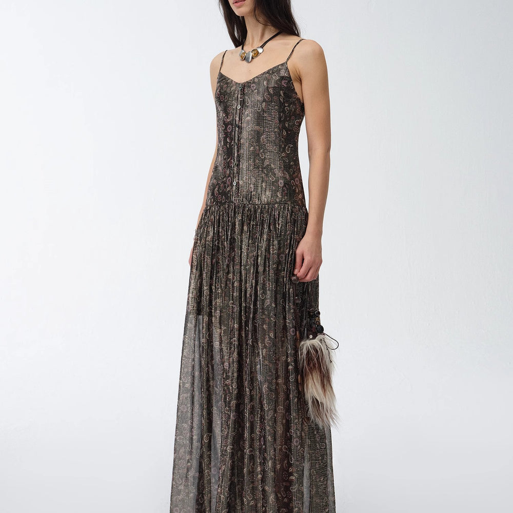 
                  
                    "Floating Lights" Retro Paisley Print Silk Holiday Sling Dress
                  
                