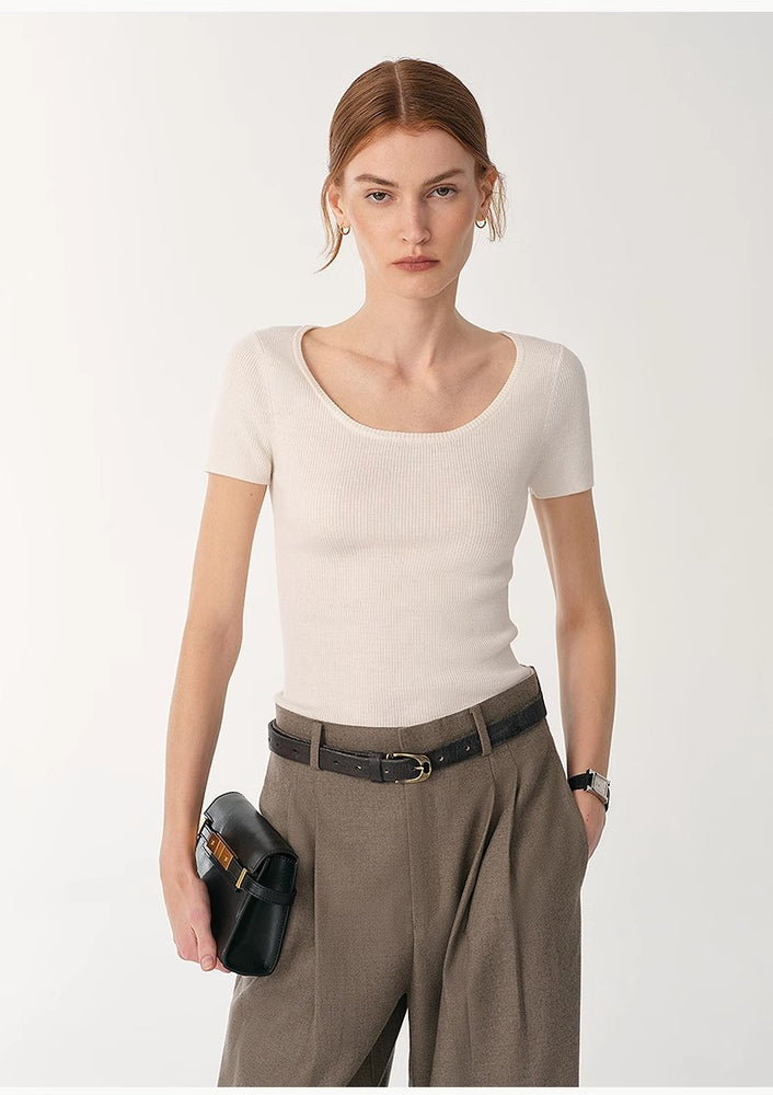 
                  
                    German Yangtze machine washable wool round neck slim short sleeve top for women
                  
                