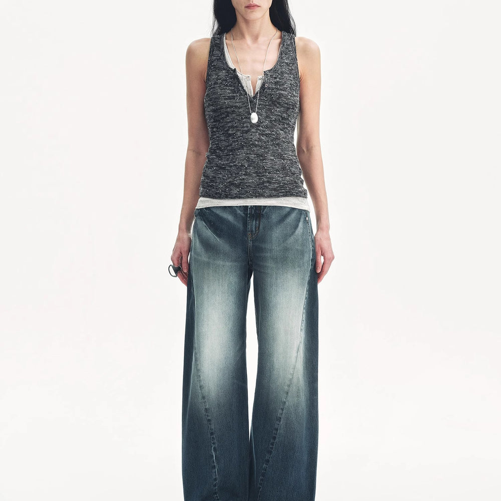 
                  
                    "Summer Night Starry Sky" Cotton and Linen Blended Henley Collar Beaded Vest Summer
                  
                