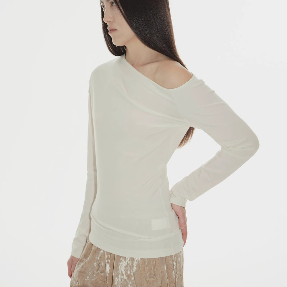 
                  
                    "Fashionable Street" Off-shoulder Slim Fit Lyocell Tencel Wool Long Sleeve T-shirt
                  
                