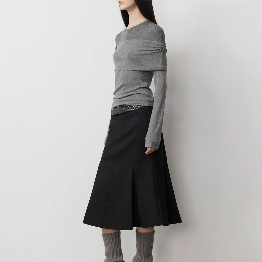 
                  
                    "Modern Tricks" personalized layered Tencel wool fake two-piece splicing one-shoulder versatile knitted top
                  
                