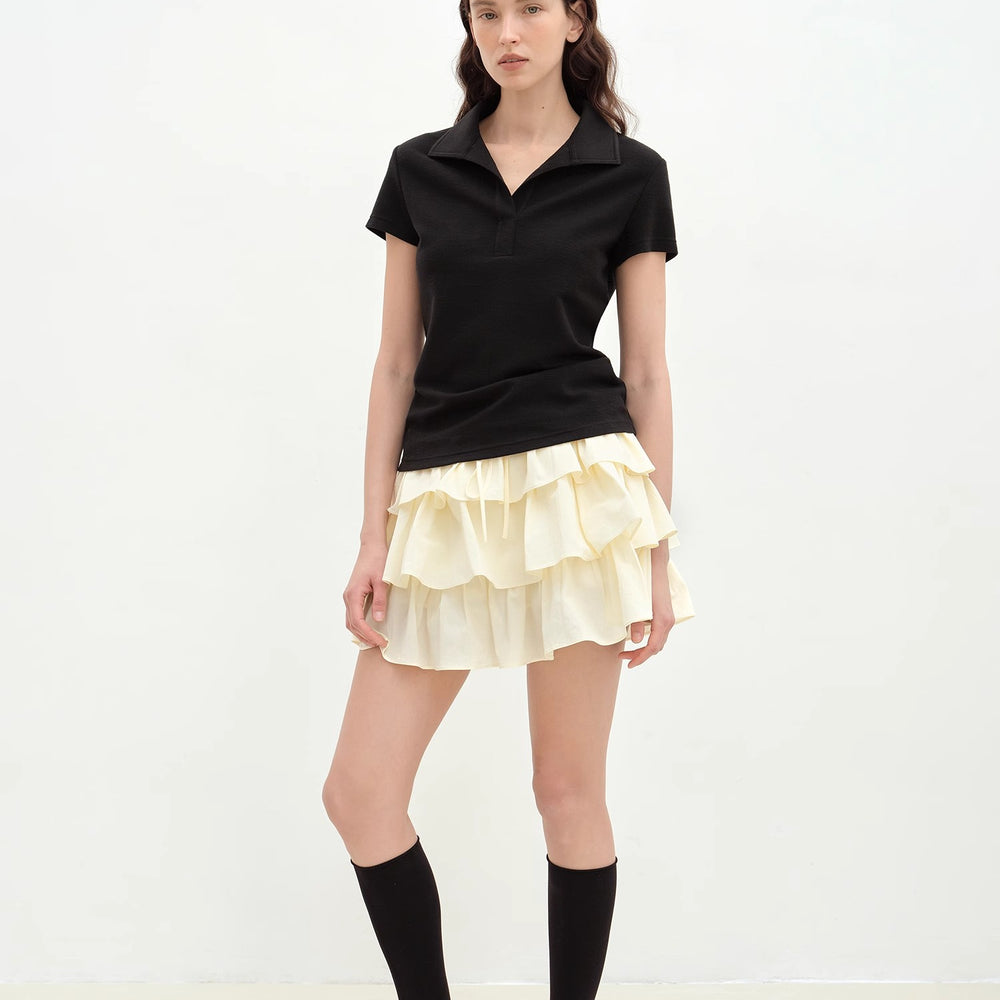 
                  
                    "Dublin" Lapel Straight Shoulder Slim Fit Short Sleeve T-shirt Tops Women
                  
                