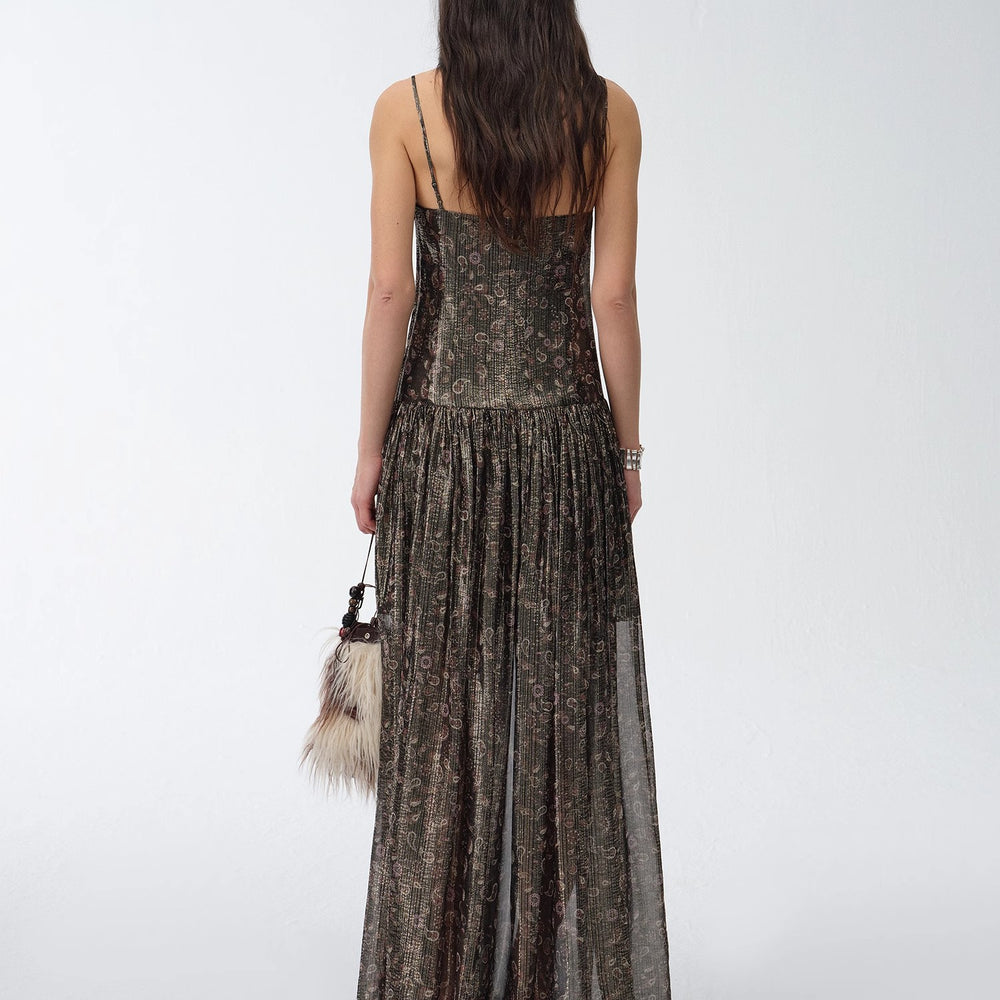 
                  
                    "Floating Lights" Retro Paisley Print Silk Holiday Sling Dress
                  
                