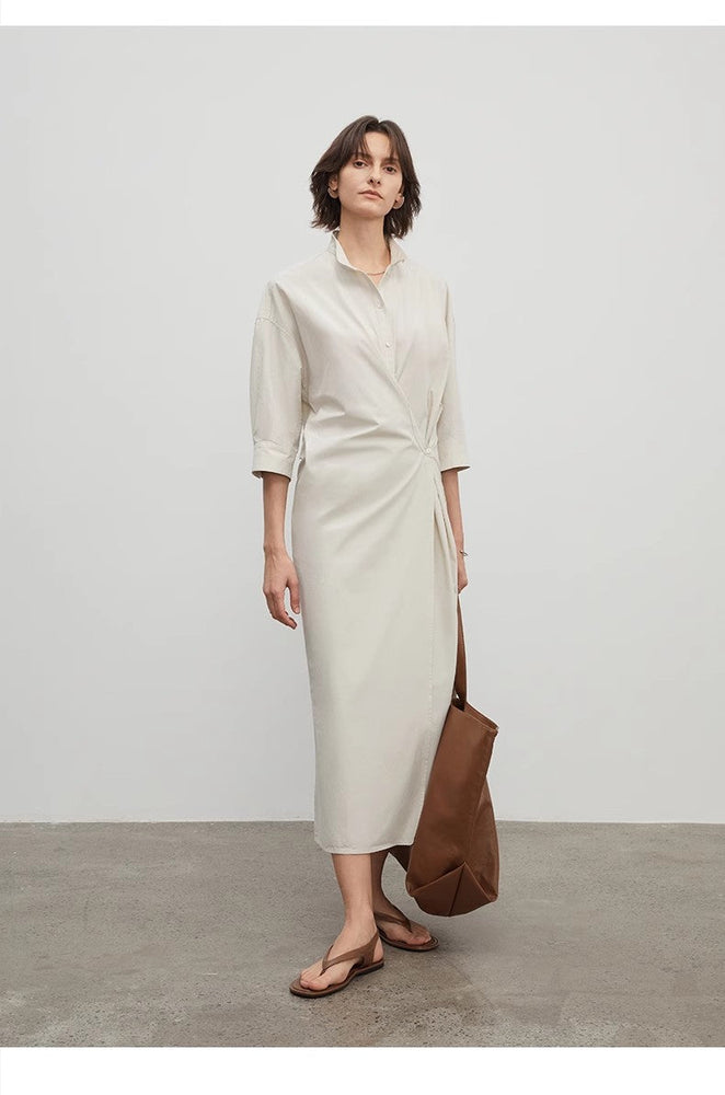 
                  
                    "Origami Narrative" Stand Collar Wrap Dress Women's Mid Sleeve Shirt Dress Long Dress
                  
                