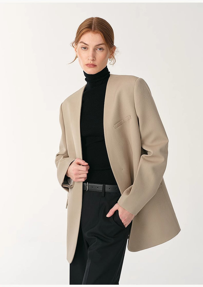 
                  
                    Australian Merino Wool Classic Simple Collarless Deep V-Neck Suit
                  
                