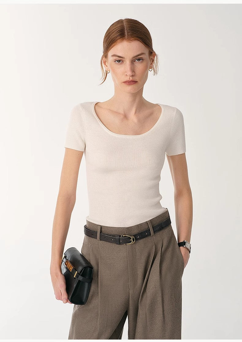 LINDIS wool mulberry silk classic short sleeved round neck T shirt