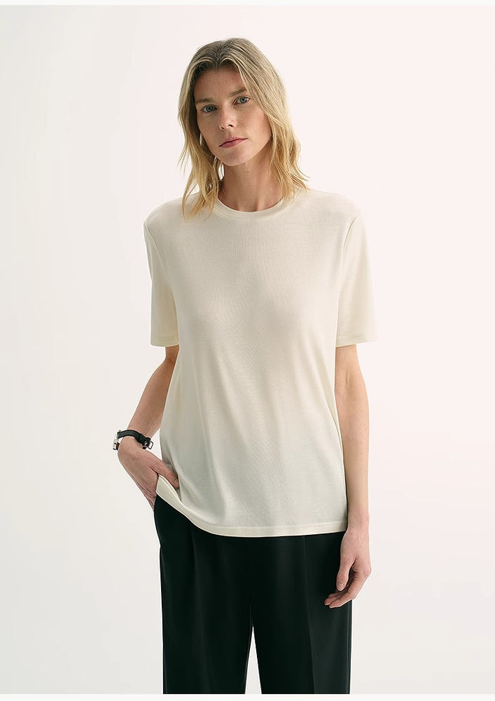 
                  
                    "Soft Cloud" 15.5mm cashmere loose and comfortable round neck versatile short-sleeved T-shirt for women
                  
                