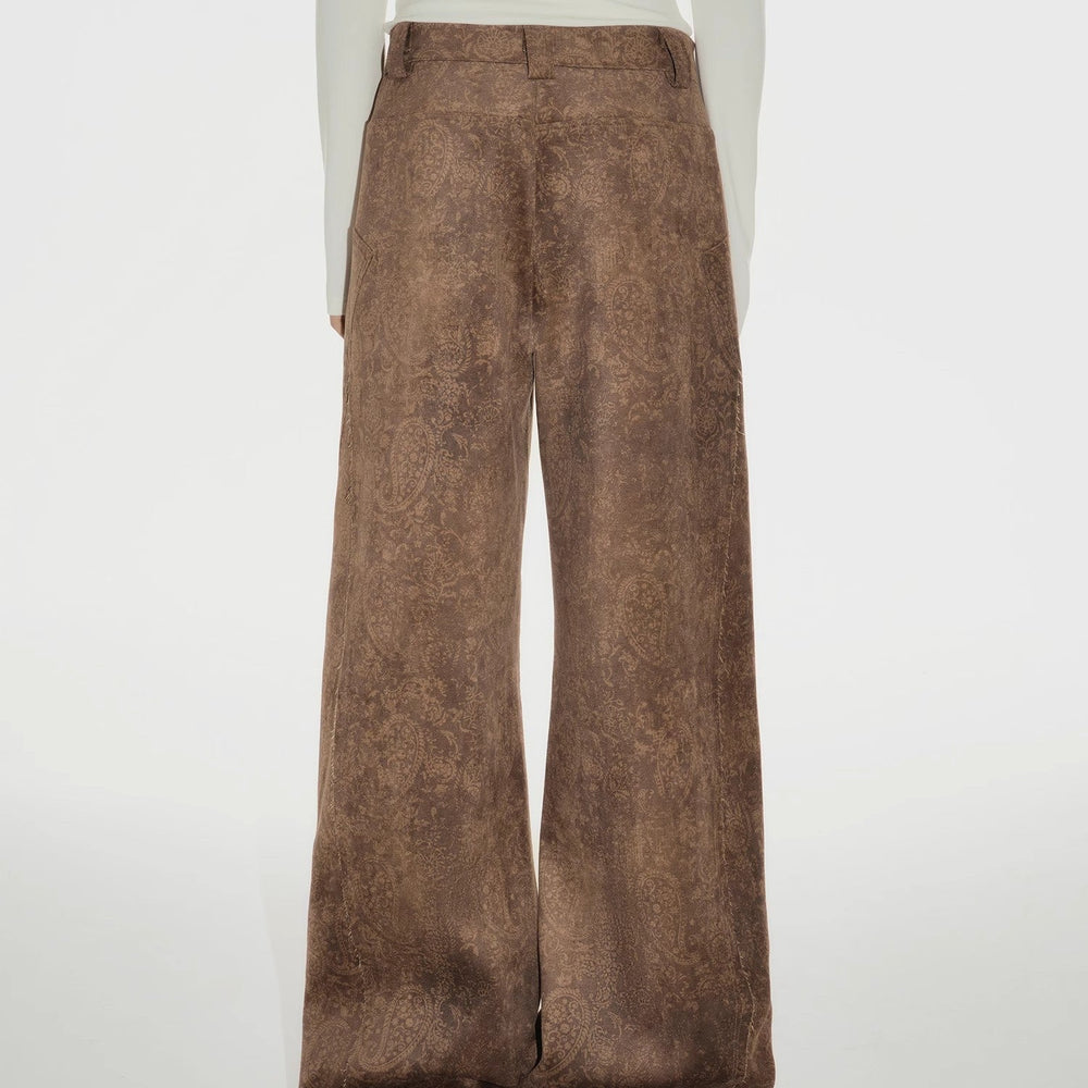 
                  
                    "Vintage Walk" Retro nostalgic chenille suede mid-rise cashew smudge print scimitar pants
                  
                