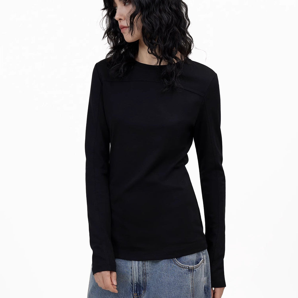 
                  
                    Round neck deconstructed long sleeve T-shirt for women Slim fit and versatile top
                  
                