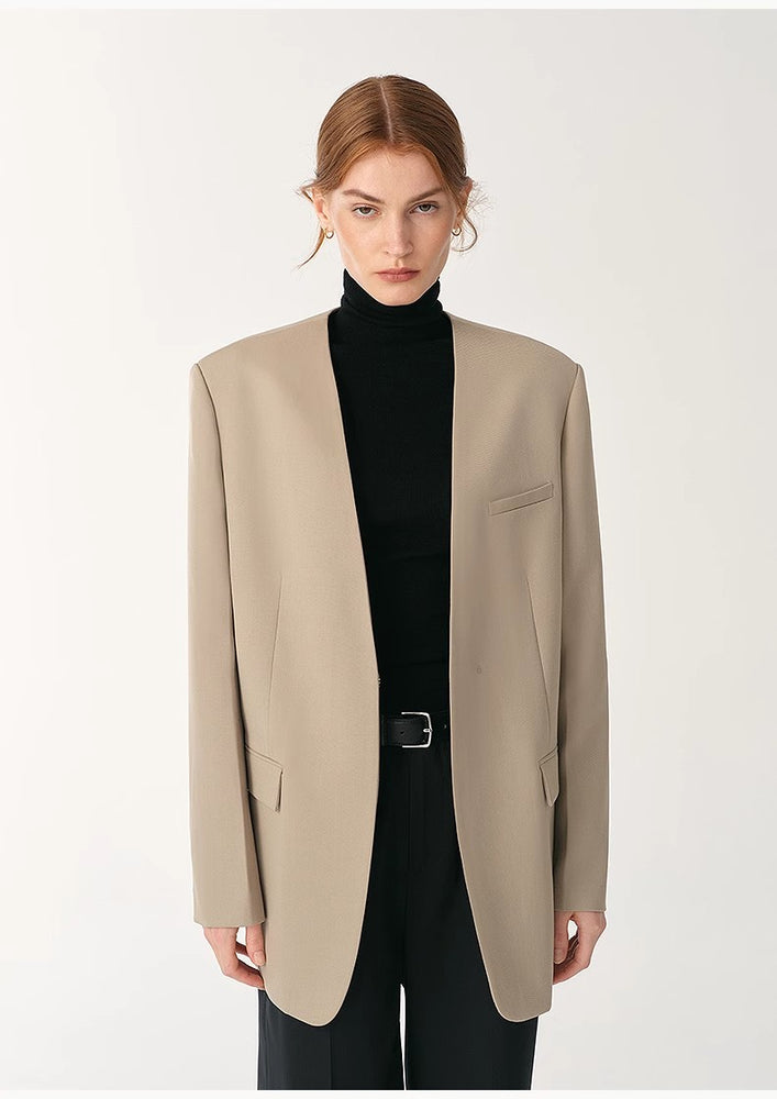 
                  
                    Australian Merino Wool Classic Simple Collarless Deep V-Neck Suit
                  
                