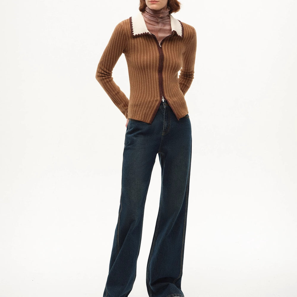 
                  
                    [FF×JW joint striped fabric] Slim-fitting crocheted lapel color-blocked striped comfortable wool knitted cardigan
                  
                
