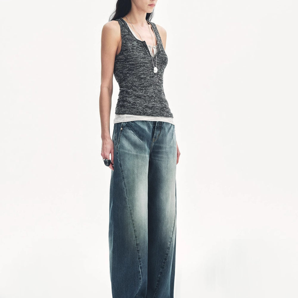 
                  
                    "Summer Night Starry Sky" Cotton and Linen Blended Henley Collar Beaded Vest Summer
                  
                
