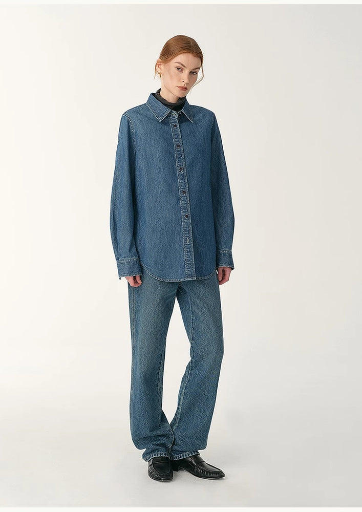 
                  
                    Italian imported BERTO denim classic old money style lapel shirt for women
                  
                