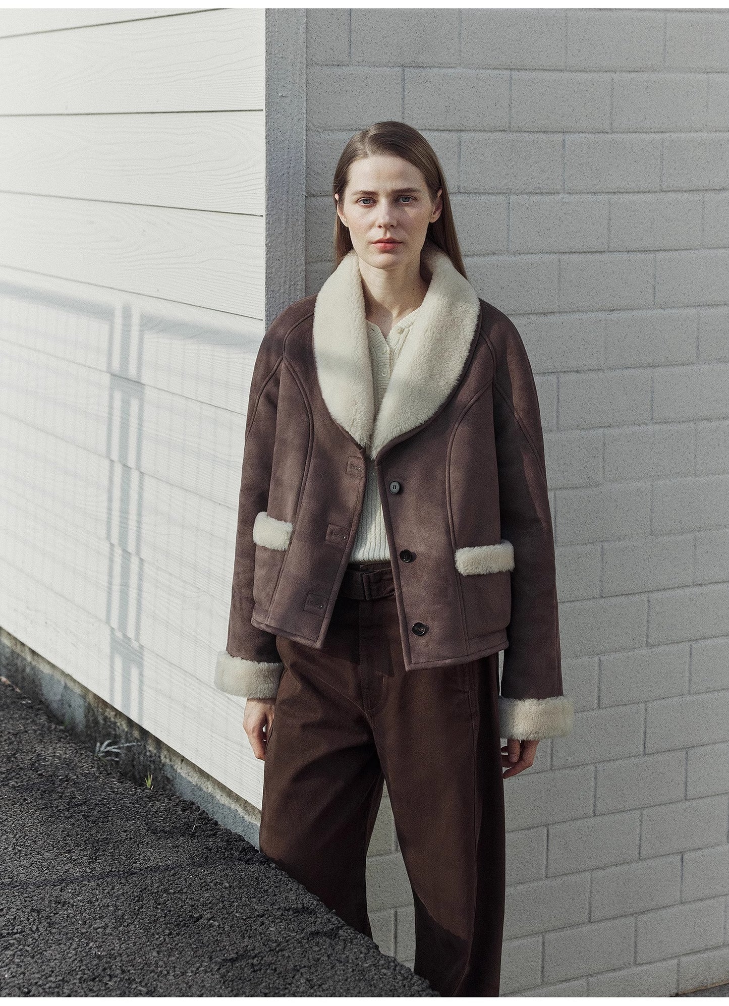 "Pure Era" imported high-quality lamb contrast color fruit collar short wool fur coat