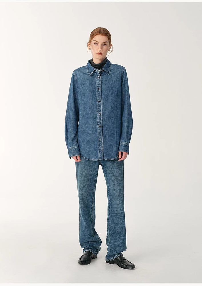 
                  
                    Italian imported BERTO denim classic old money style lapel shirt for women
                  
                