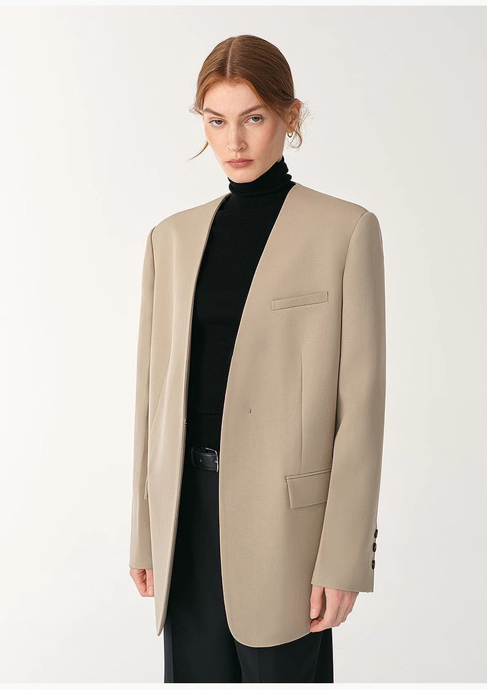 
                  
                    Australian Merino Wool Classic Simple Collarless Deep V-Neck Suit
                  
                