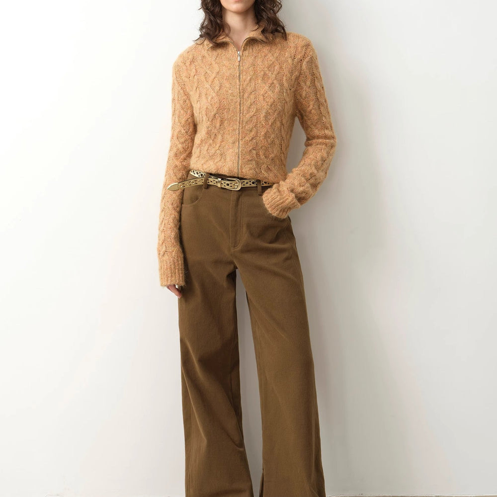 
                  
                    "Romantic Cable" vintage warm flower basic mohair wool cable blend zipper knitted cardigan
                  
                
