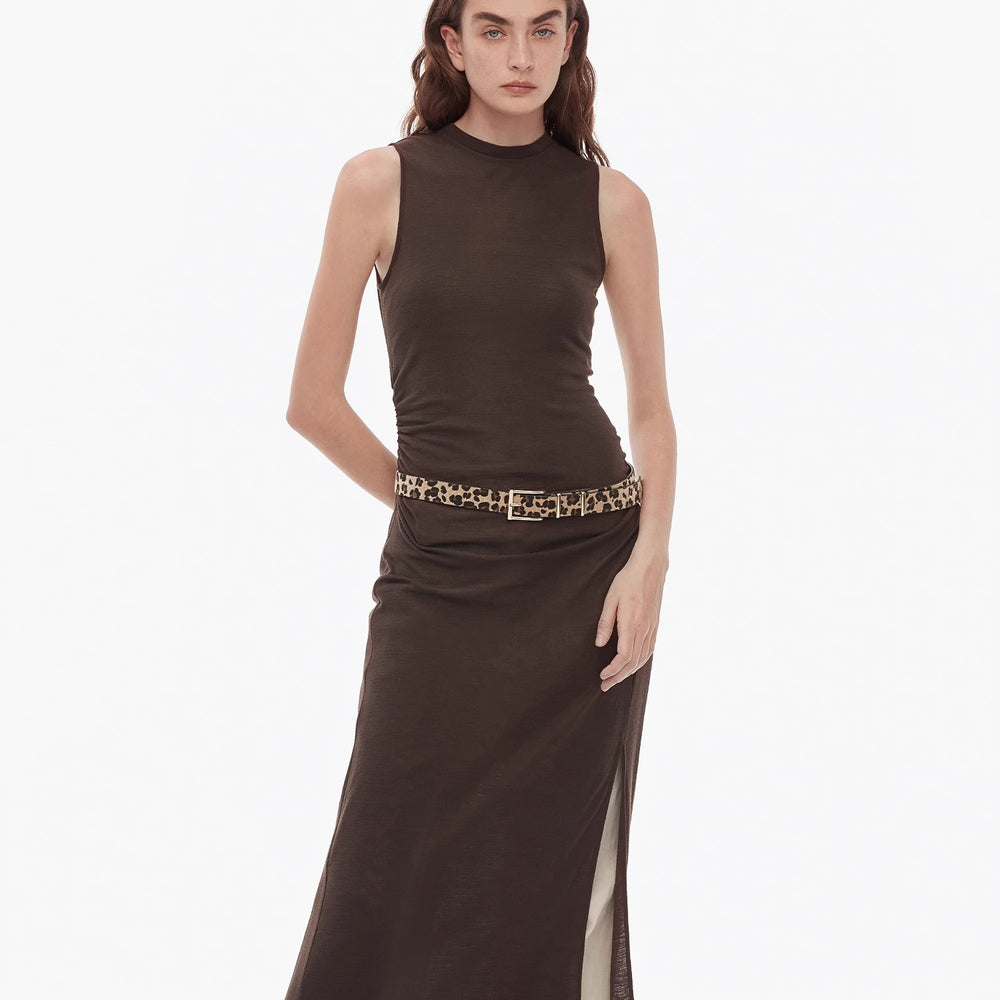 "Half Summer Ball" Fine Wool Blend Sleeveless Slit Long Knit Dress