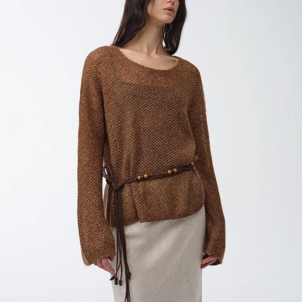 
                  
                    "Sparkling Spring" Mohair Blended Fancy Yarn Boat Neck Sequin Hollow Sweater Top
                  
                