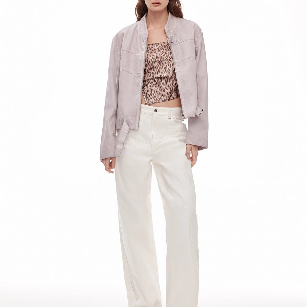 
                  
                    Vintage style curved split design enzyme wash process wide-leg micro-lapel mid-low waist denim pants
                  
                