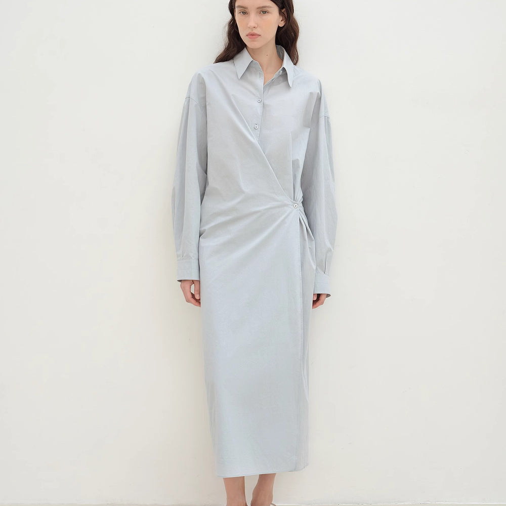 "Romantic Vibes" Cross-Placket Loose Long-Staple Cotton Shirt Dress