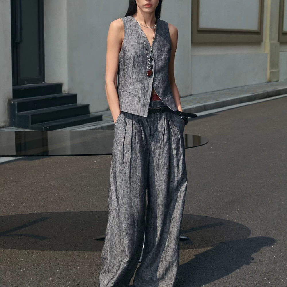 "Old Money Space" Linen draped vest and straight trousers suit