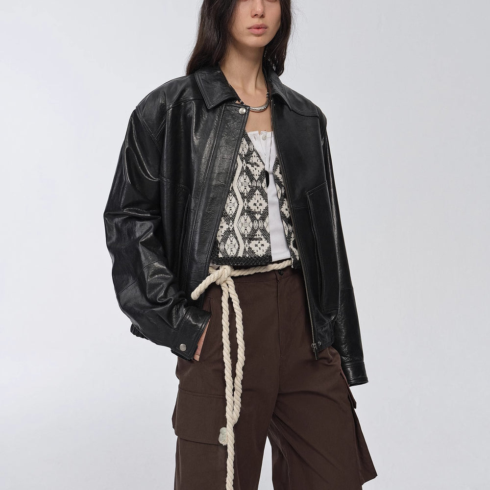 
                  
                    "Fashionable Luke" imported waxed sheep leather retro work jacket coat for women
                  
                