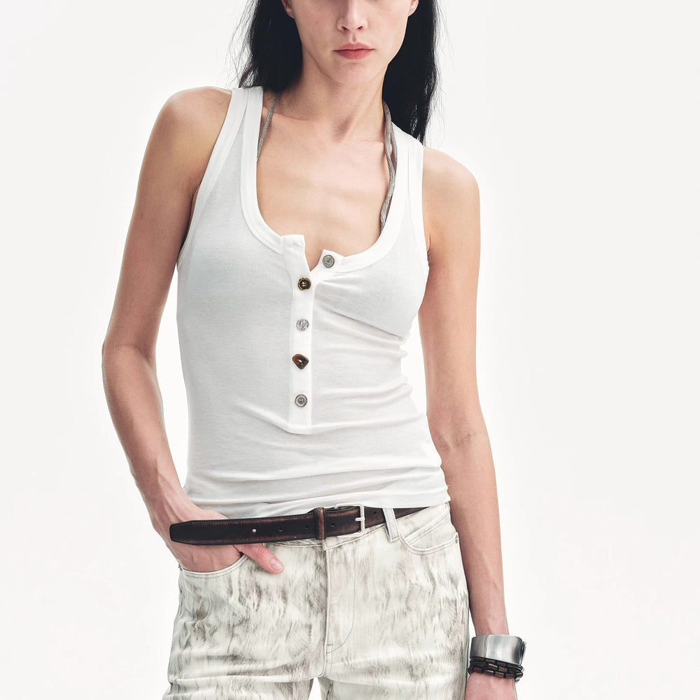 
                  
                    "Weather Forecast" Tencel Acetate U-Henley Neck Fitted Vest
                  
                