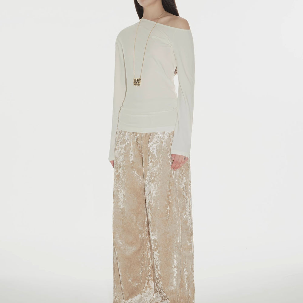 
                  
                    "Fashionable Street" Off-shoulder Slim Fit Lyocell Tencel Wool Long Sleeve T-shirt
                  
                