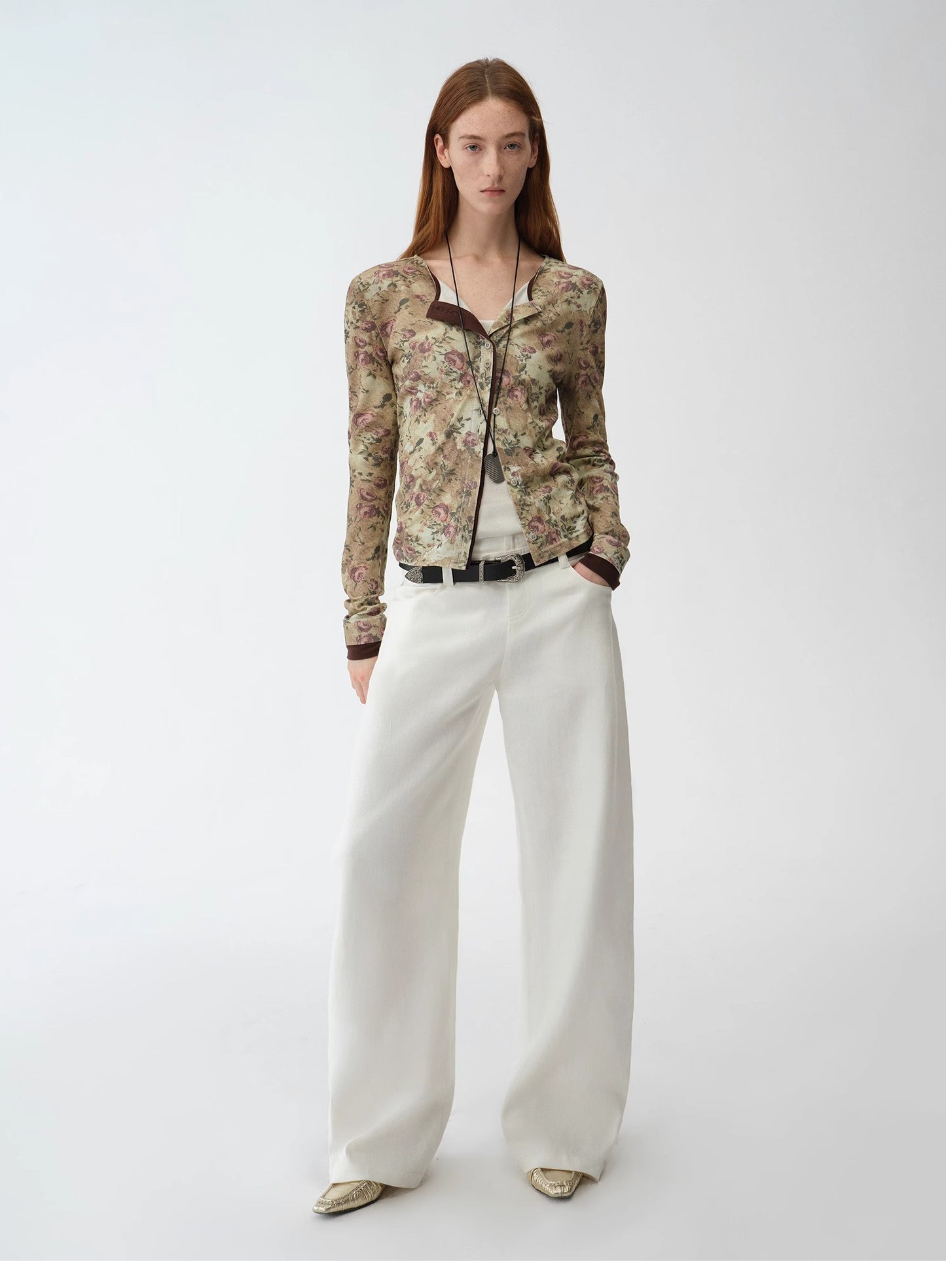 "Senna Flower House" original retro ethnic print Tencel Merino wool blend long-sleeved shirt