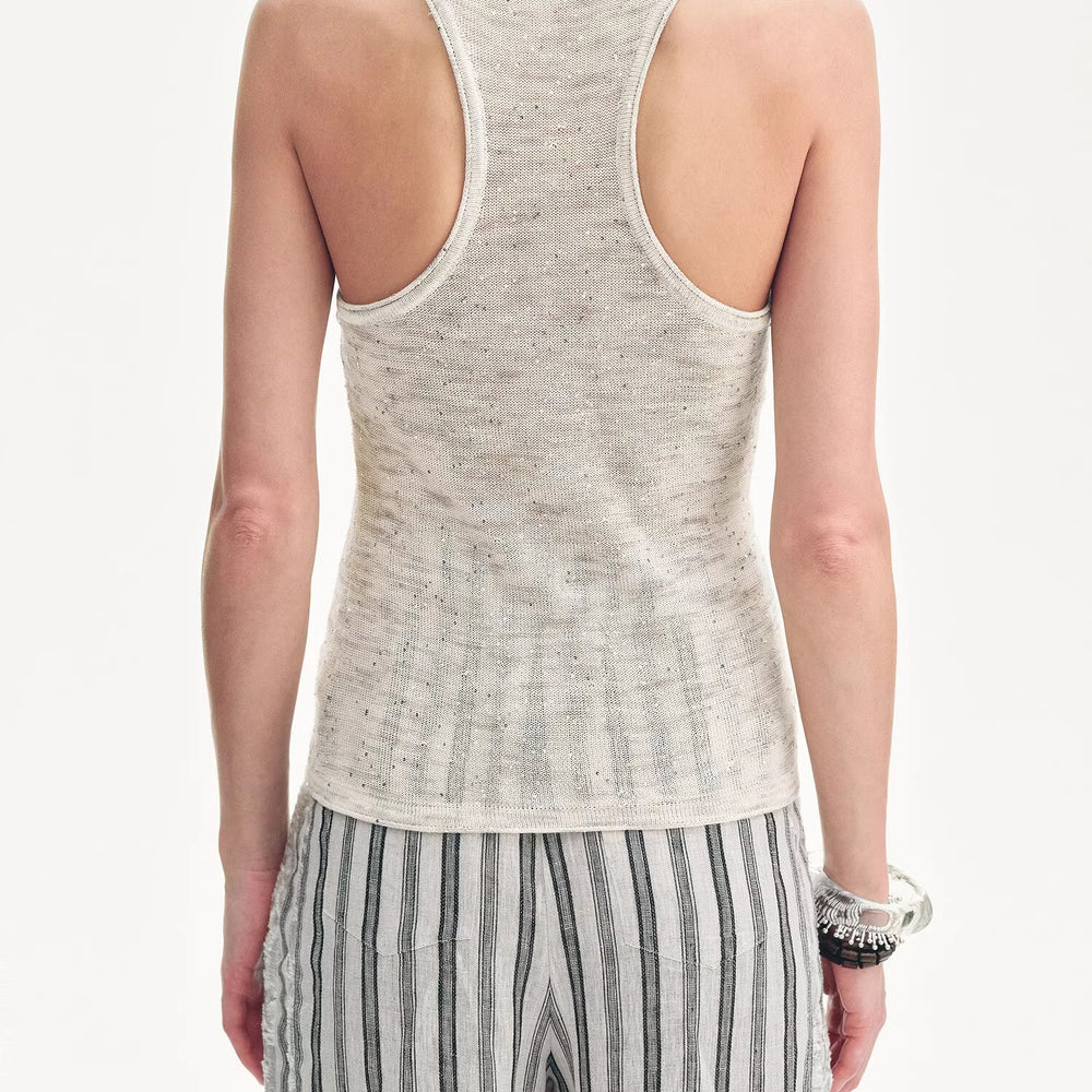 
                  
                    "Summer Night Starry Sky" Cotton and Linen Blended Henley Collar Beaded Vest Summer
                  
                